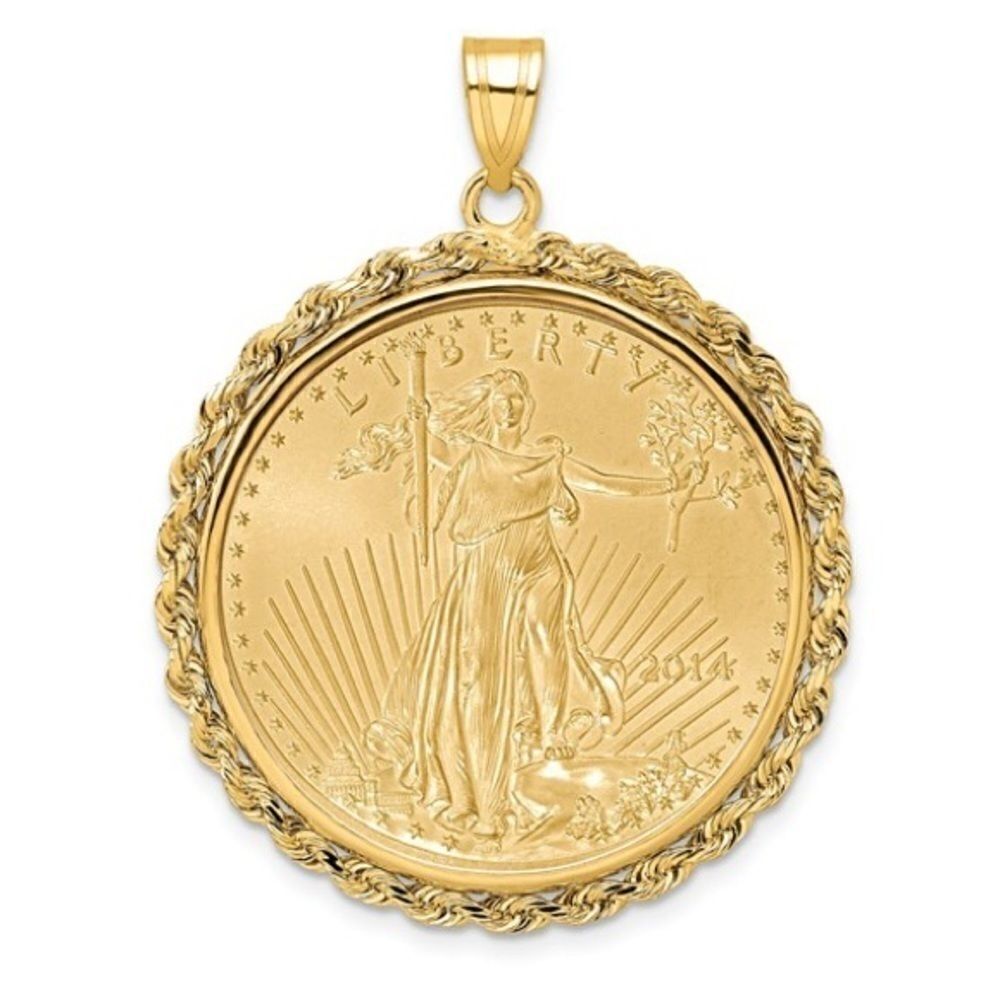 New 22k gold American Eagle 1/2 ounce coin mounted in 14k gold coin bezel
